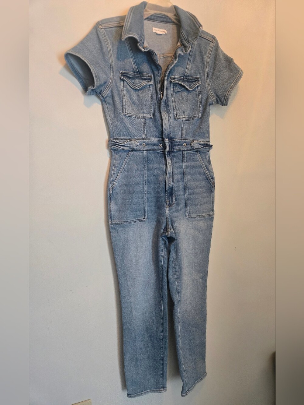 Good American Light Blue Denim Utility Jumpsuit